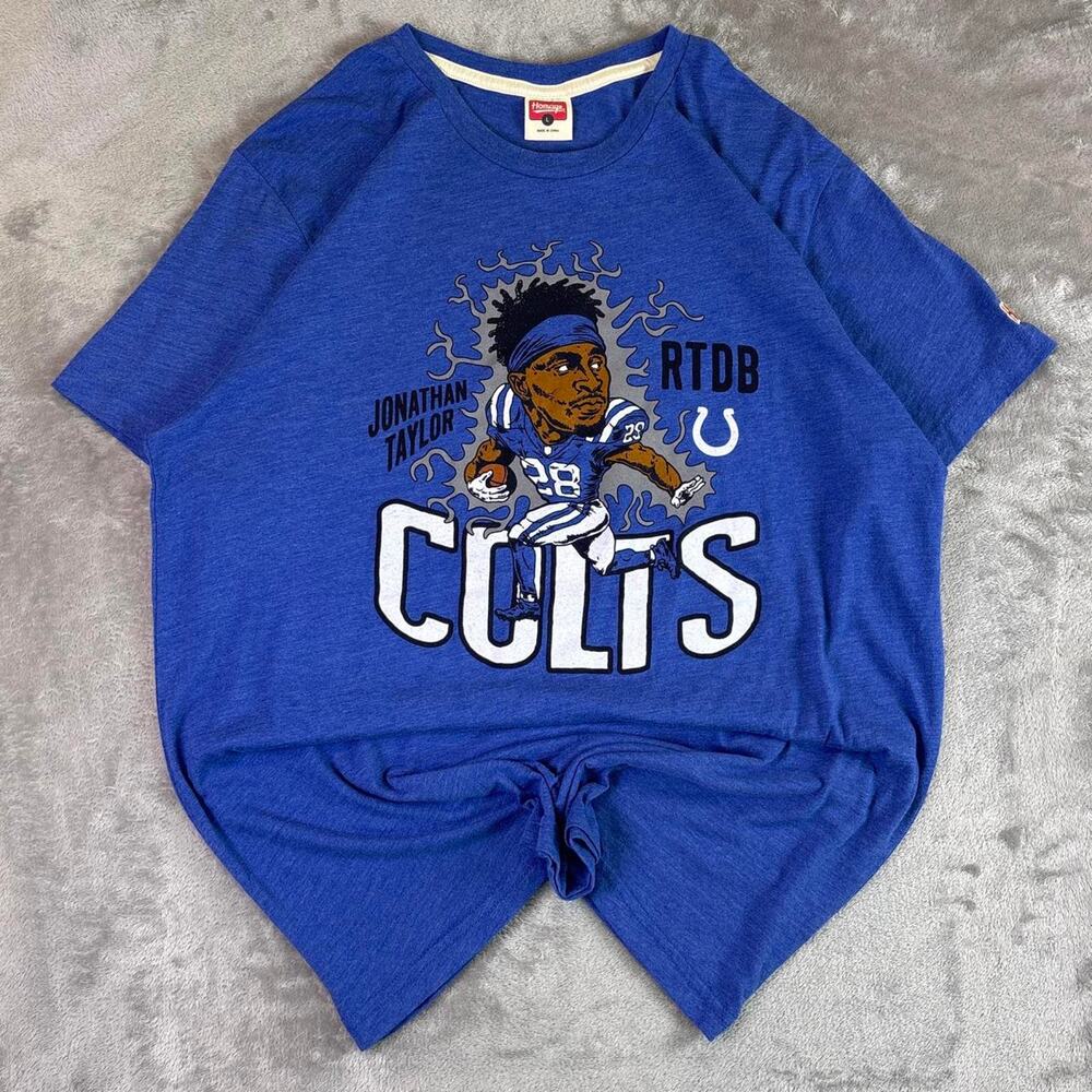 Homage Indianapolis Colts Jonathan Taylor RTDB Graphic T Shirt Blue NFL